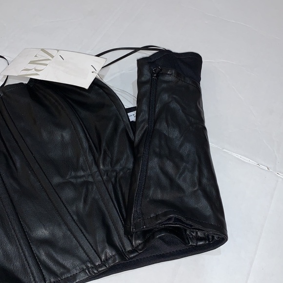 Zara black faux leather crop top size M - Picture 9 of 16